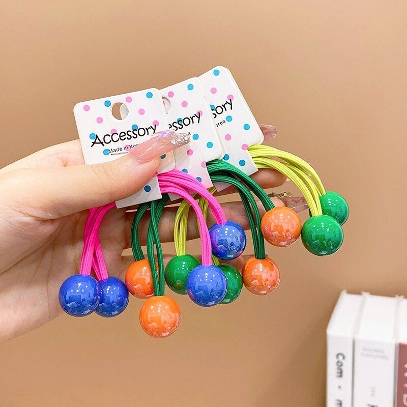 兒童高彈力雙頭皮筋髮繩彩色頭繩頭飾髮飾(16#球球6件套（短款）)