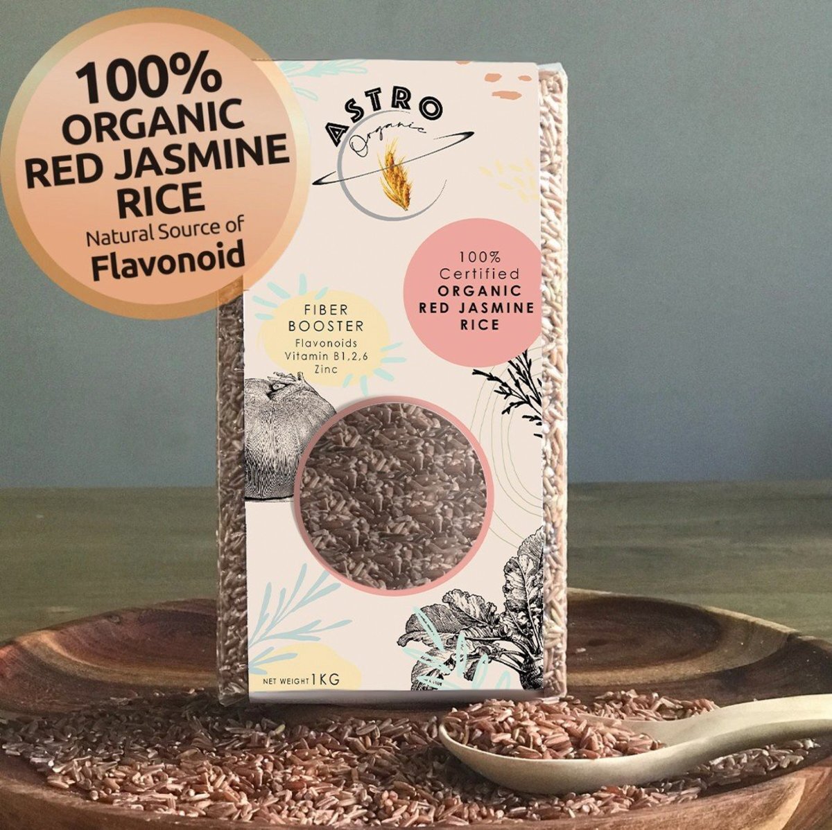 Certified 100% Organic Red Jasmine Rice 1kg [Parallel Import][Best Before: 2024.12.28]