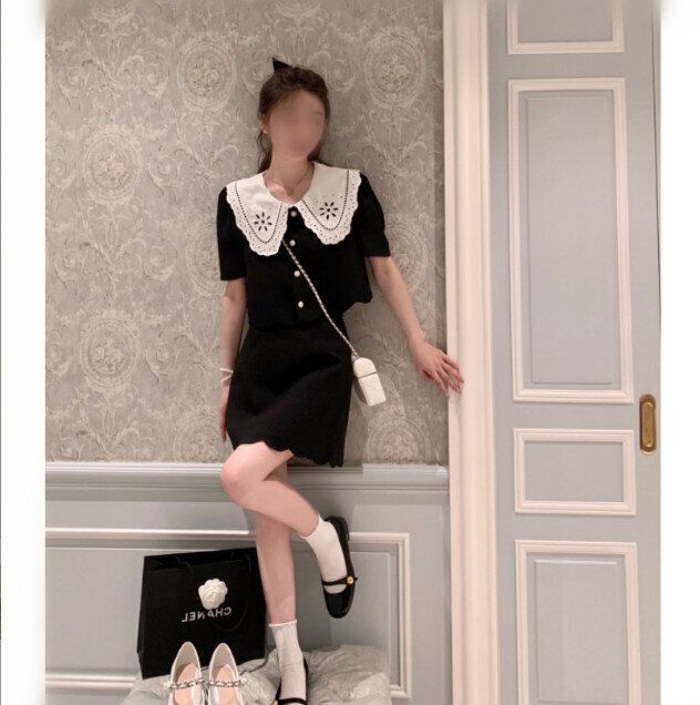 黑色上衣短裙俏皮兩件套裝(黑色套裝 尺碼：S/M) (下單請聯絡客服確認發貨尺碼）