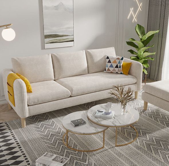 可拆洗布藝沙發【米白色（絨布）】【大三人位-海綿款（202cm）】#H148064358