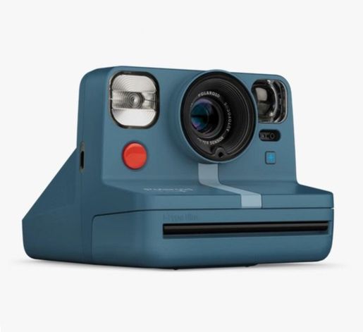 a blue polaroid camera