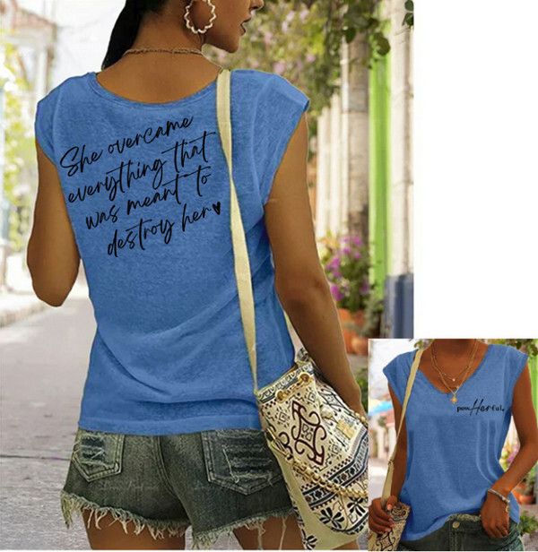 外穿V領背心-正反面印花無袖女裝(藍色)(S-XL碼)(下單後聯絡客服確認尺碼)#F105035813