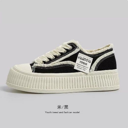 半拖兩穿帆布鞋（黑色【厚底】  尺碼：35-40）(下單後聯絡客服確認發貨尺碼)#F091019150