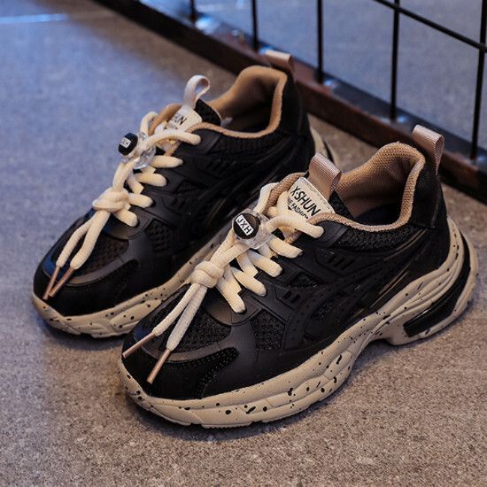 兒童透氣網面跑步鞋（黑卡其 32碼-37碼）（下單後請聯酪客服確認發貨尺碼）#K018001425