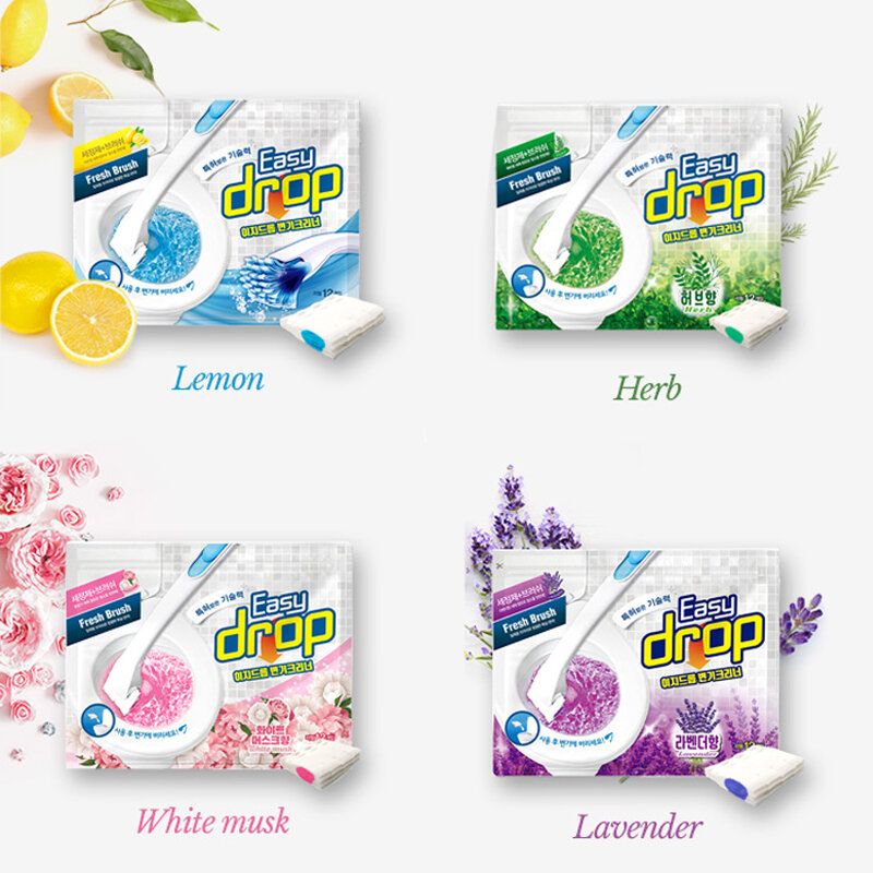 One-off Toilet Brush Hand With Detergent Refill Set (4 packs :4 flavor )