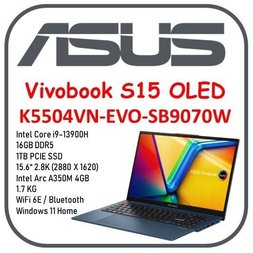 華碩| Vivobook S 15 OLED K5504VN-EVO-SB9070W [ i9-13900H / 16GB