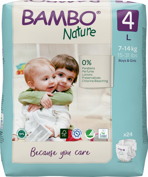 Bambo Nature Overnight Diapers, Size 4, 15-31 lbs - 24 ct