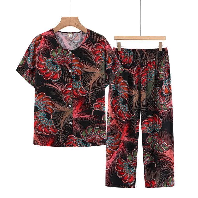老年人短袖套裝( XL-5XL碼 旋轉羽毛）【下單後請聯絡客服確認發貨尺碼】F001099250