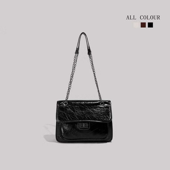 鏈條腋下包斜挎單肩包【黑色】【尺寸：28cm*8cm*21cm】#S078035607