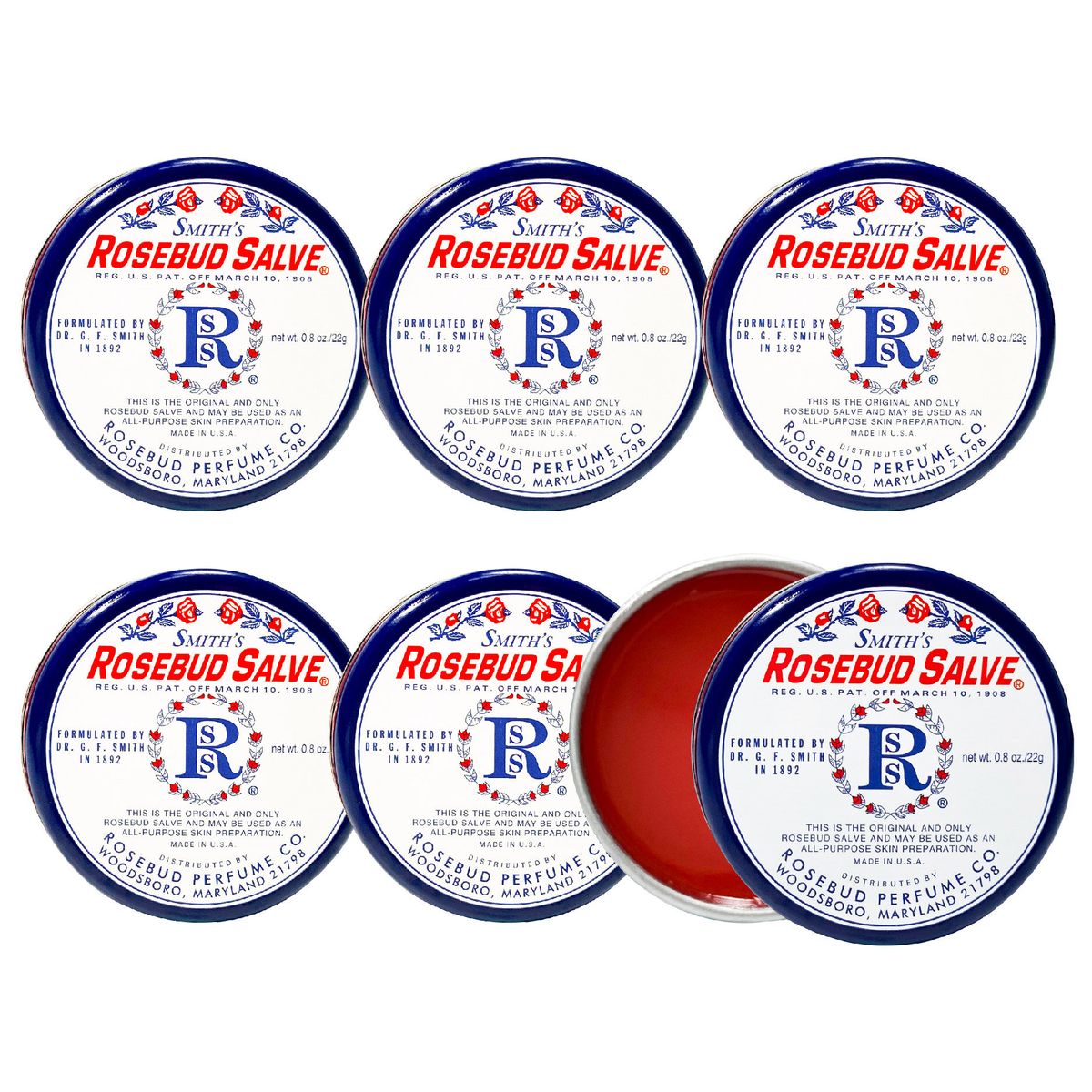 Smith's Rosebud【Official】Original Salve 0.8oz/22g x 6 Tins (000003x6)