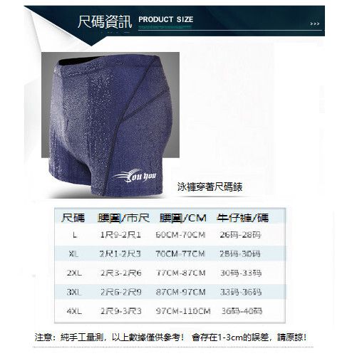 男平角加大碼寬鬆藍色游泳褲（下單後跟客服聯系發貨的尺寸）#H324003054