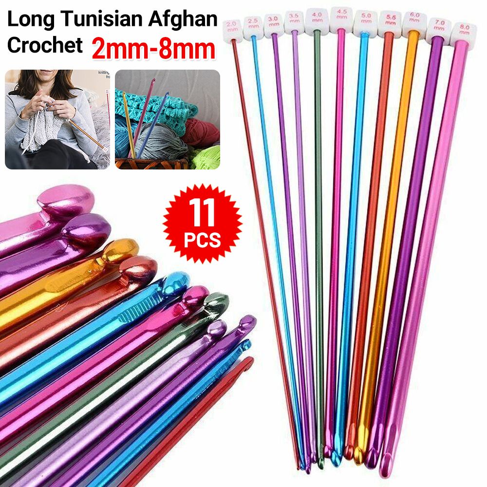 [11枝裝] 27cm鉤針編織工具 毛衣針 氧化鋁編織鉤針 [平行進口]