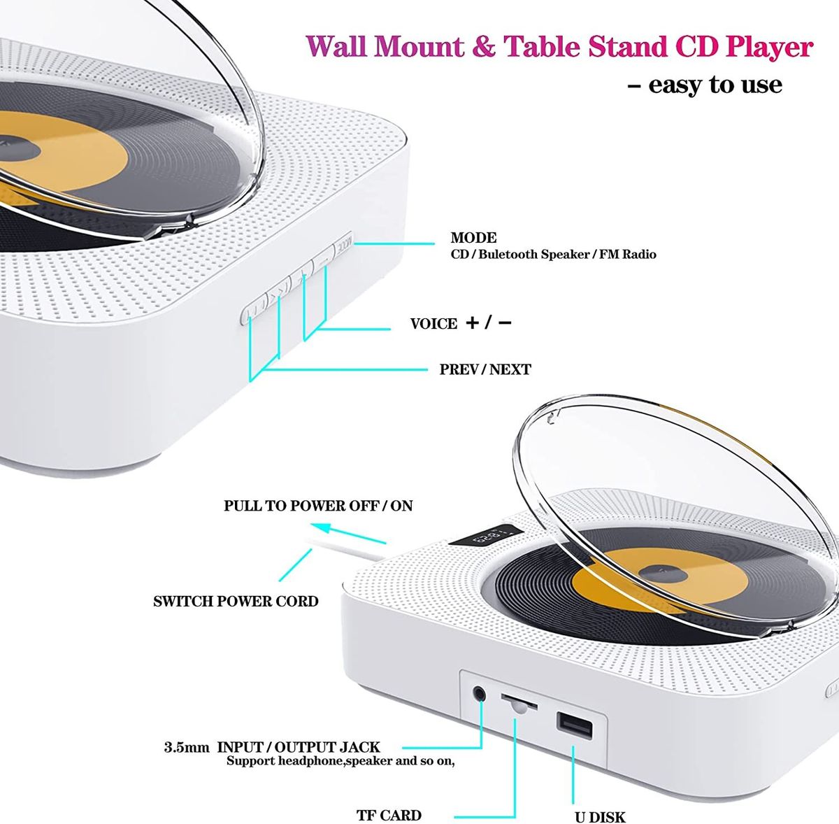 潮日買手| 座枱便攜式座枱手提藍芽CD播放機【連搖控】,CD機, CD Player