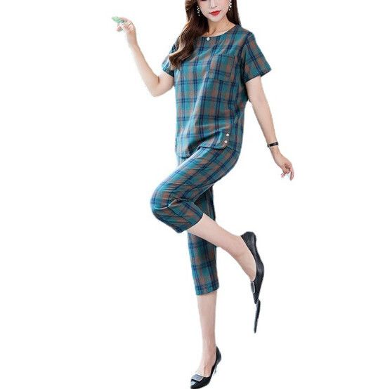 年輕媽媽洋氣套裝【綠色】 (尺碼：L-4XL碼) (下單後聯繫客服確認發貨尺碼)#F158027260