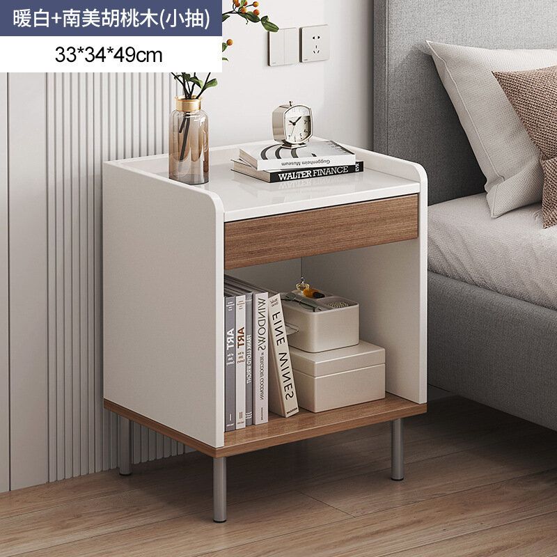 (【小抽】暖白+南美胡桃木色33*34*49 ) 抽屜床頭櫃