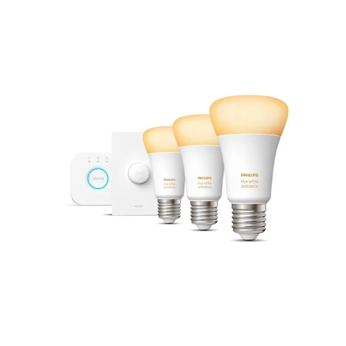Pack Philips Hue White E27 X3 + Pont + Télécommande - Maison Connectée