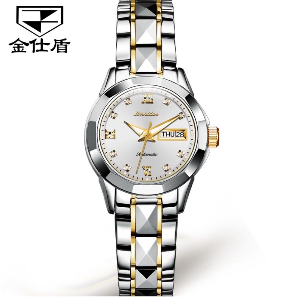 金仕盾全自動機械錶女士手錶(鋼帶間白女錶）#S057029103