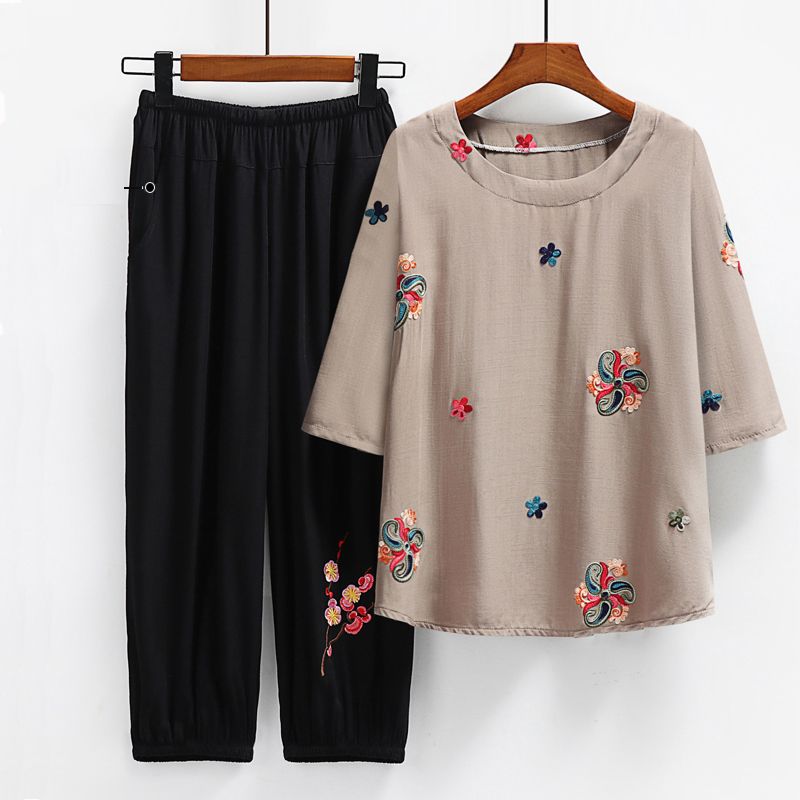 老年人短袖套裝( XL-6XL碼 196卡其（套裝））【下單後請聯絡客服確認發貨尺碼】F001099156