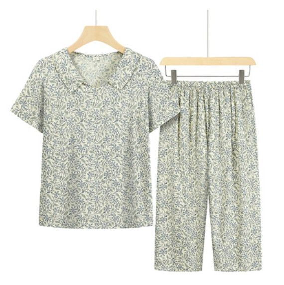 夏季中老年民族風兩件套套裝（杏色鈴鐺花）【尺碼：XL-4XL】【下單後聯絡客服確認發貨尺碼】F203013199