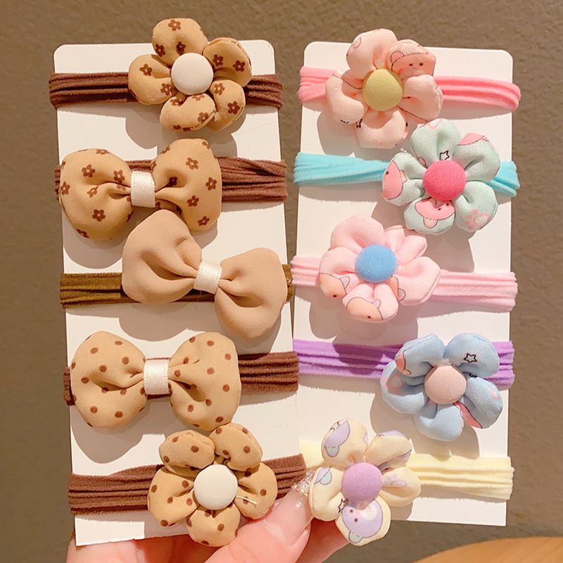 兒童頭花皮筋頭飾高彈力圈髮繩髮飾(23#彩色花蝴蝶結B款10個裝)