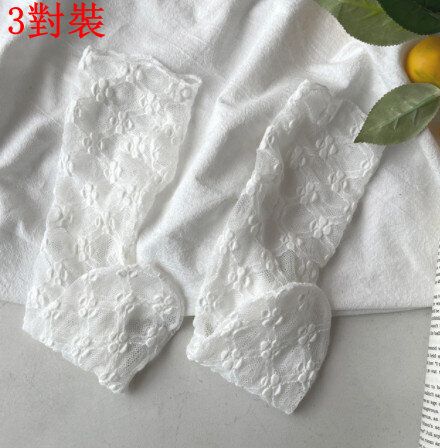 【3對裝】泡泡蕾絲堆堆中筒打底女襪（白色）