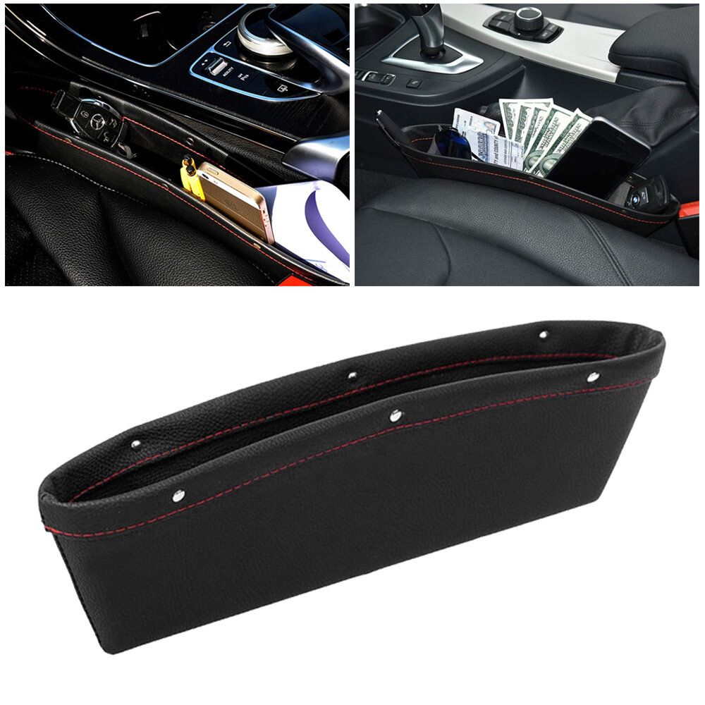 2PCS Car Seat Gap Filler Pocket Storage Universal PU Leather Catcher Box Caddy