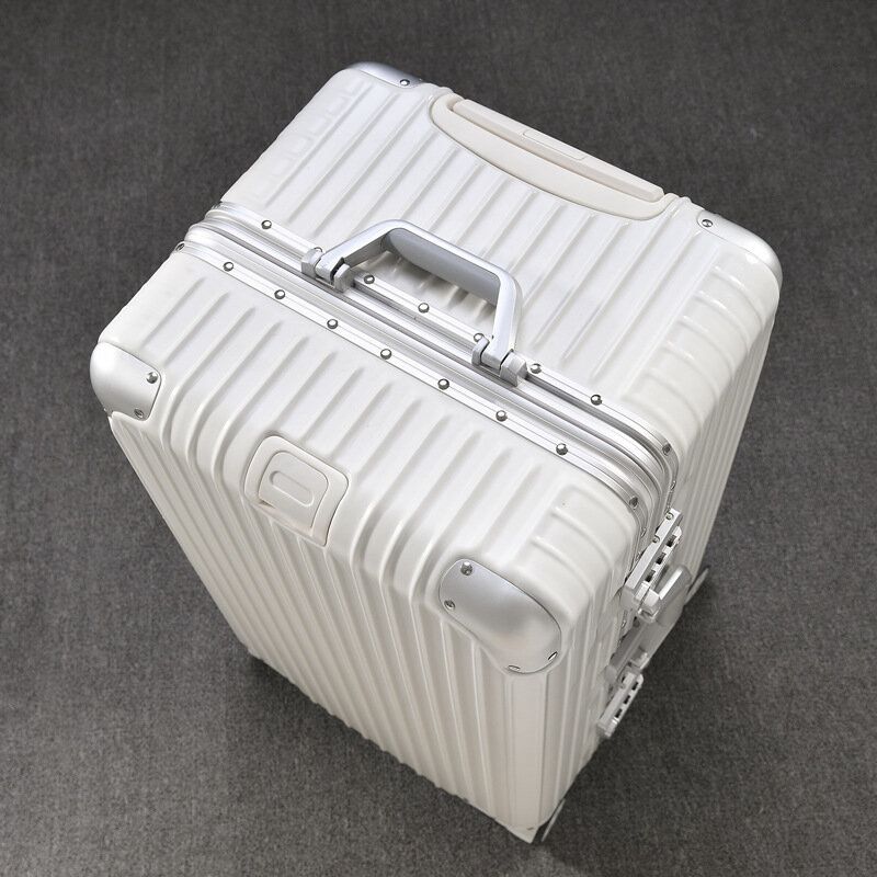 New Thickened Aluminum Frame Universal Wheel Trolley Suitcase (White 28 Inch)