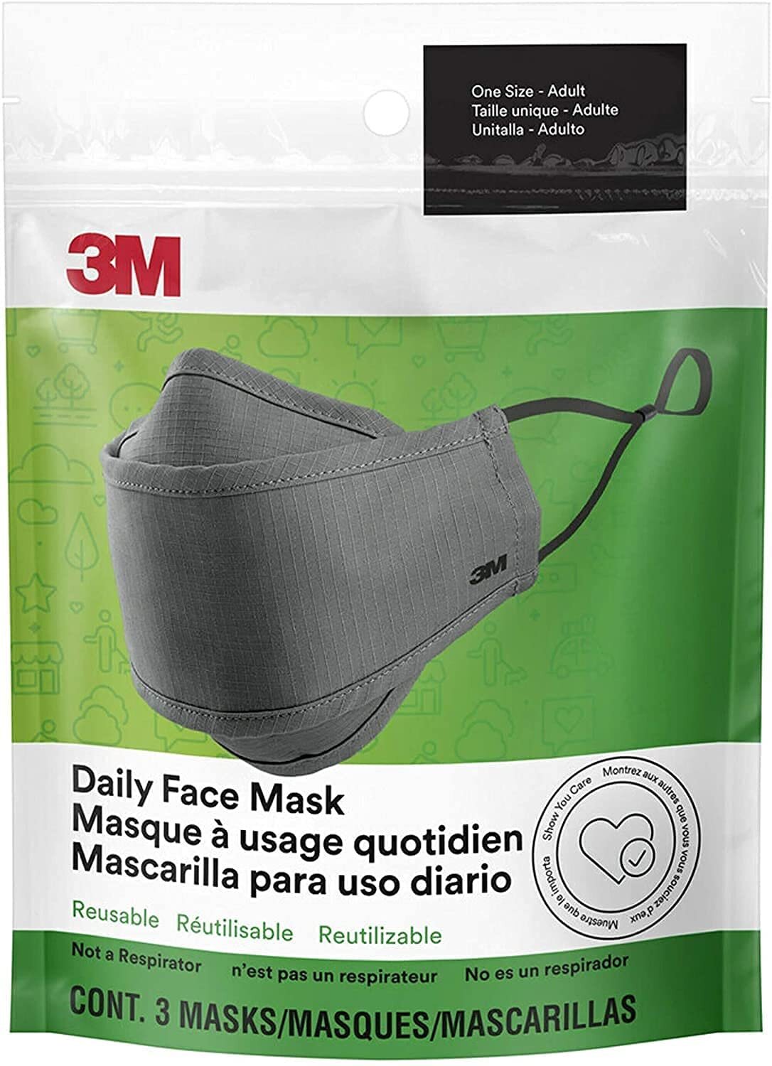 Daily Face Mask  可水洗立體口罩 黑灰色【3個裝】