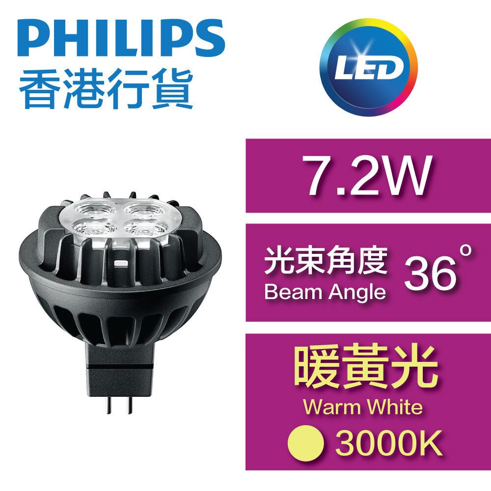 Master LED MR16(Dimmable) - 7.2W / GU5.3 / Warm White 3000K / 36D