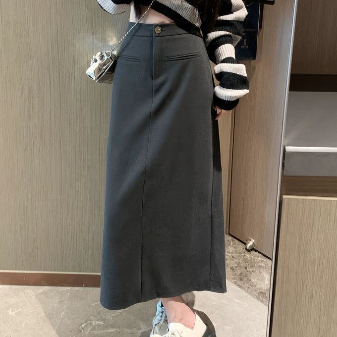 直筒半身裙(S-XL碼)(灰色)(下單後聯絡客服確認發貨尺碼)#K004008427