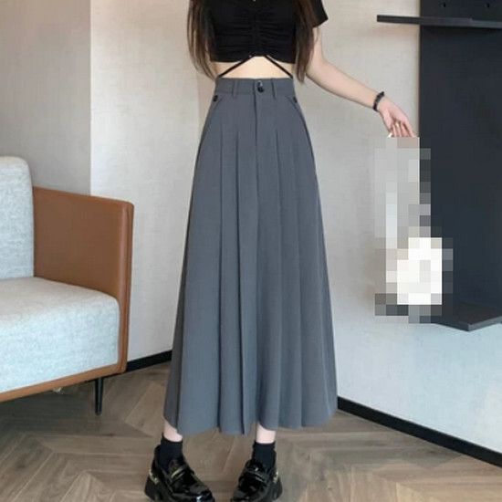 百褶長款半身裙【灰色】【S-XL碼】(下單後請聯絡客服確認發貨尺碼)#K012003165