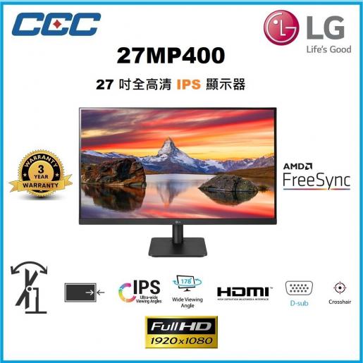 LG 27MP400-B - Monitor LG IPS (1920x1080p, 250 cd/m², 1000:1, NTSC