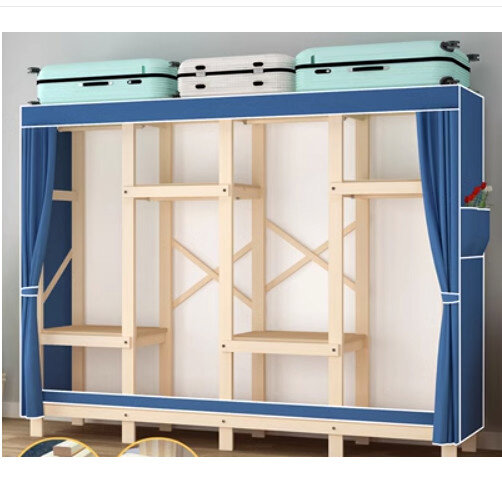 家用組裝收納布衣櫃（DM200款深藍（長200*深45*高168cm）無門）#N270_005_030