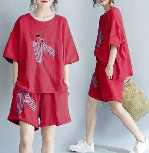 寬鬆休閒運動套裝【酒紅色】 (尺碼：M-4XL碼) (下單後聯繫客服確認發貨尺碼)#F158027410