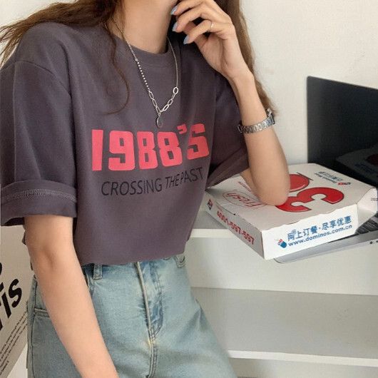 字母印花百搭圓領短袖T【碳灰色】尺碼【M碼-2XL碼】【下單後聯絡客服確認發貨尺碼】#F128014676