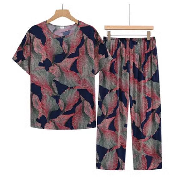 夏季中老年棉麻休閒套裝（飄香芋葉）【尺碼：XL-3XL】【下單後聯絡客服確認發貨尺碼】F203013088