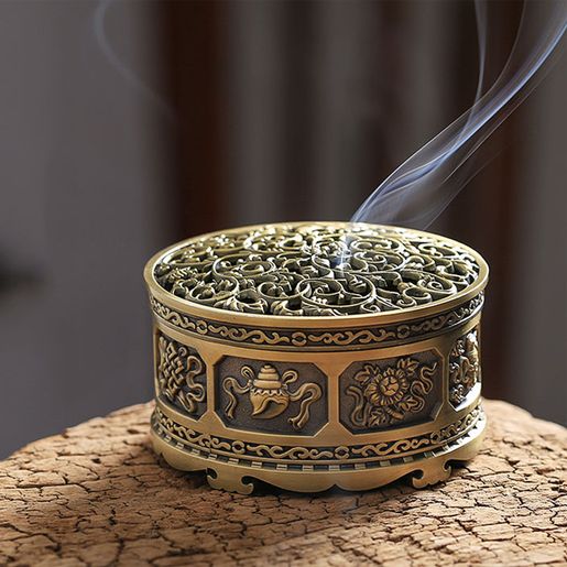 2virgo | 香具香爐八寶香薰爐古金色合金制西藏雕花圓錐香爐塔香爐盤