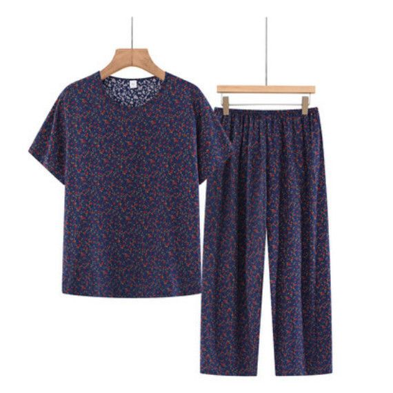 夏季中老年棉麻套裝（暗紫碎花）【尺碼：XL-3XL】【下單後聯絡客服確認發貨尺碼】F203013142