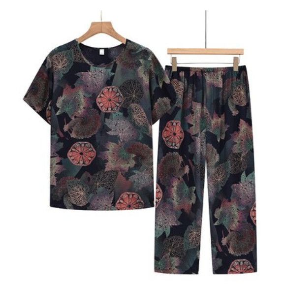 夏季中老年棉綢睡衣套裝（1號色）【尺碼：XL-4XL】【下單後聯絡客服確認發貨尺碼】F203013072