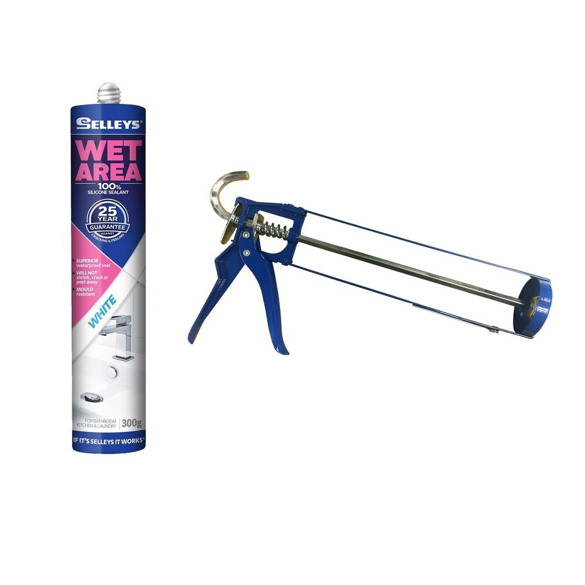 防霉浴室玻璃膠套裝 (防霉浴室玻璃膠白色 300g x 1 + 膠槍 x 1)