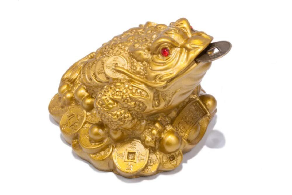 Feng Shui Lucky Wealth Frog Money Toad On The Pile of Yuan Bao Coin Chinese Charm to Attract Prospe