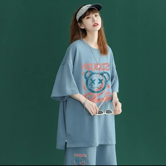 短褲短袖運動套裝（藍色L-3XL）（下單後聯絡客服確認發貨尺碼）#F349001169