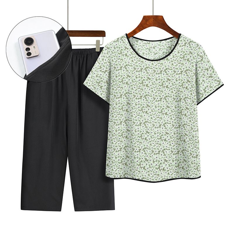 中老年媽媽短袖套裝(XL-4XL碼 4號色）【下單後請聯絡客服確認發貨尺碼】F001099338