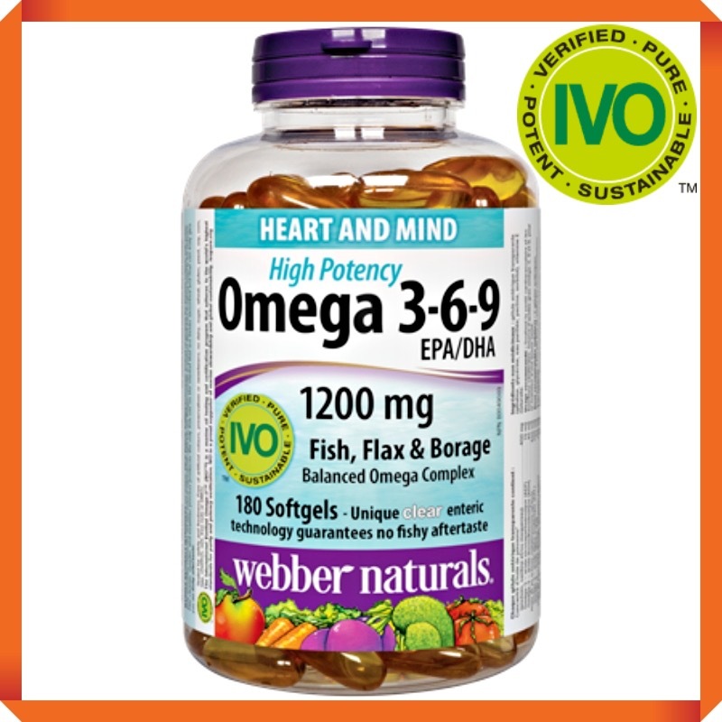 Webber Naturals High Potency Omega 3-6-9 1200mg 180 Softgels
