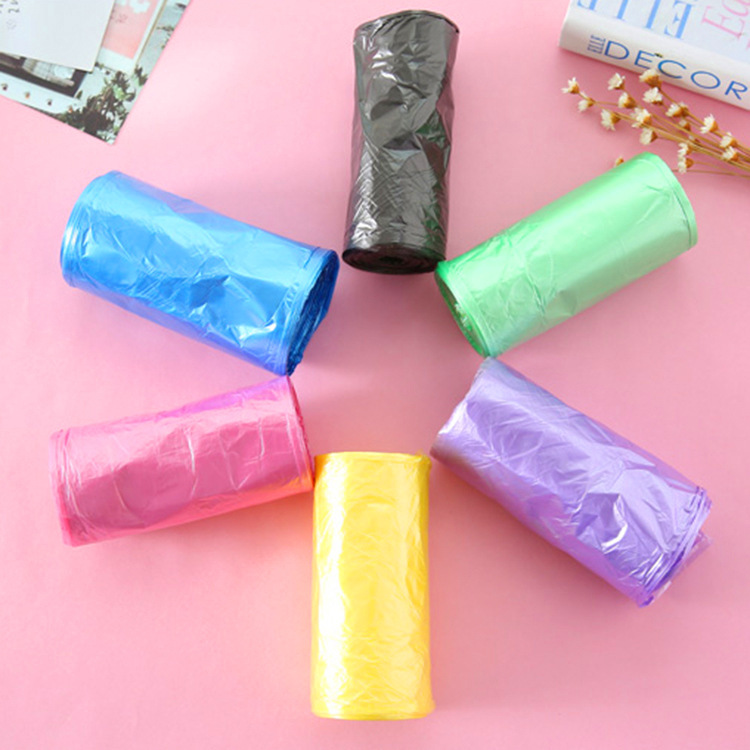 Colored 5-roll disposable household kitchen garbage bag, flat mouth point break plastic bag, cleaning and classification garbage bag