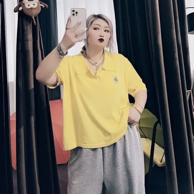 polo領短袖T恤（黃色L-4XL）（下單後聯絡客服確認發貨尺碼）#F349001292