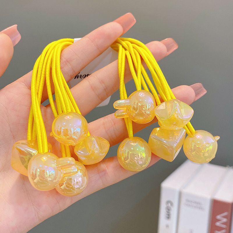 兒童高彈力雙頭皮筋髮繩彩色頭繩頭飾髮飾(黃色-5個)