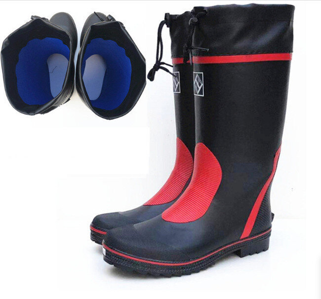 高筒水鞋秋冬可加絨雨靴(黑紅HH-031)(38-46碼)(下單後請聯絡客服確認尺碼)