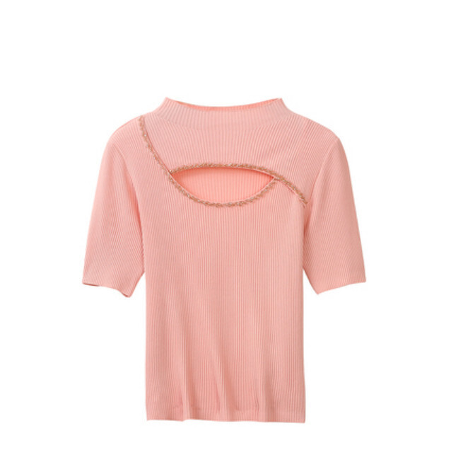 修身短袖針織衫（粉紅色 S-XL碼）(下單後聯絡客服確認發貨尺碼)