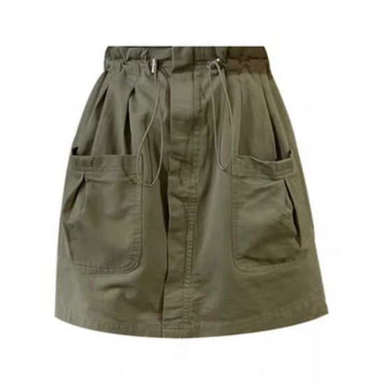 鬆緊腰半身裙【軍綠色】【M-2XL碼】（下單後請聯絡客服確認發貨尺碼）#K011003355